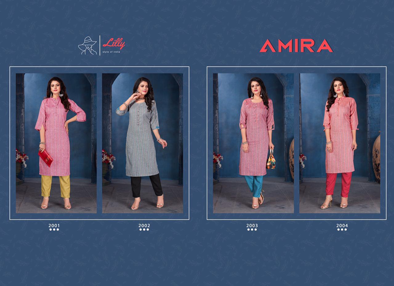 LILLY AMIRA Latest Designer Fancy Ethnic Wear Lining Rayon Katha kari Work And Designer Sleeve Heavy Kurtis Collection